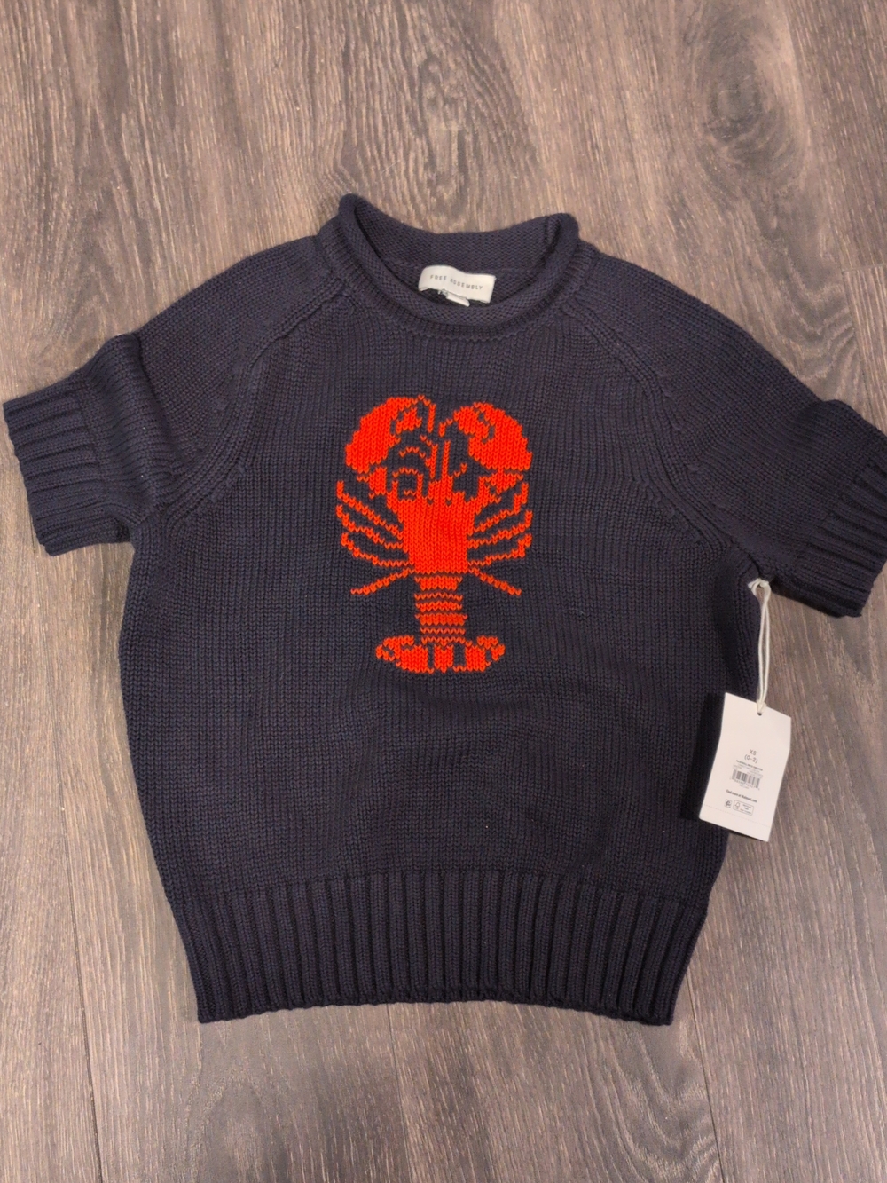NEW Navy W/ Red Lobster Sweater Knit XS 0-2 Free Assembly Nautical Rolled Neck